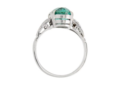 Lot 181 - A rare paraiba tourmaline of 2.15ct, in a diamond set Art Deco 18k white gold and platinum ring.