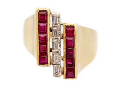 Lot 60 - A 14ct diamond and ruby set Art Deco design ring.