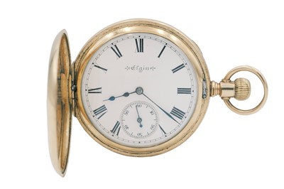 Lot 37 - ELGIN - A gold plated half hunter crown wind pocket watch.