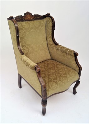 Lot 3522 - An Edwardian inlaid walnut armchair, with...