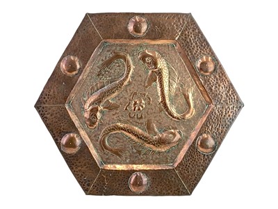 Lot 92 - An arts and crafts hexagonal copper plaque.