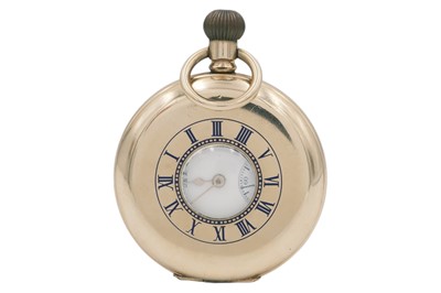 Lot 40 - WALTHAM - A 'Royal' gold-plated half-hunter crown wind lever pocket watch.