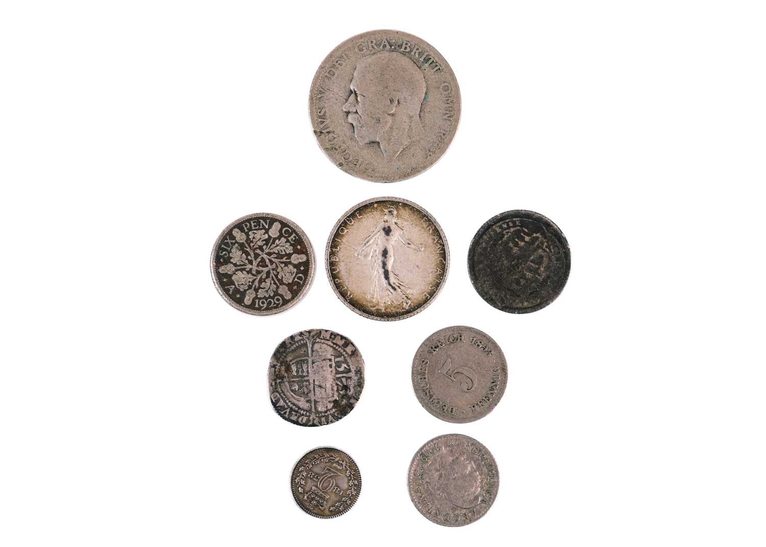 Lot 6 - A selection of GB silver coinage, and three continental silver coins.