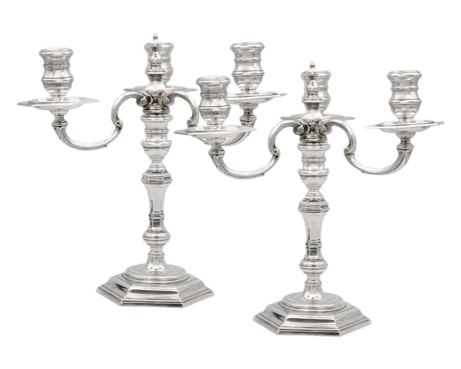 Lot A good pair of modern silver three-branch candelabra by Richard Comyns.