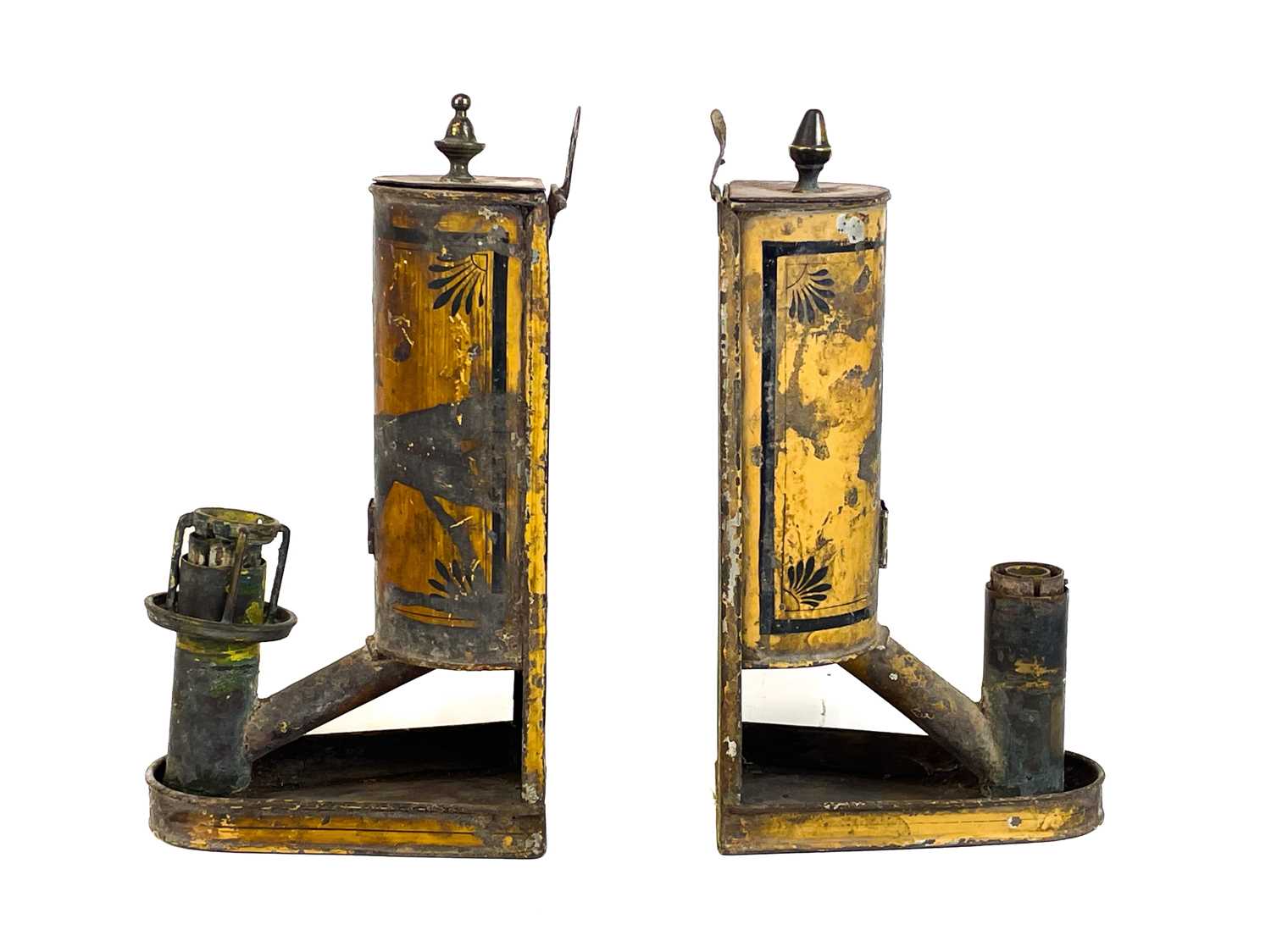 Lot 119 - A pair of toleware Argand lamps.