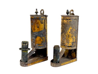 Lot 119 - A pair of toleware Argand lamps.