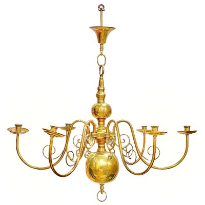 Lot 555 - A large Dutch brass hanging chandelier.