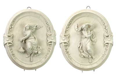 Lot 175 - Two neo-classical style oval plaster relief plaques.