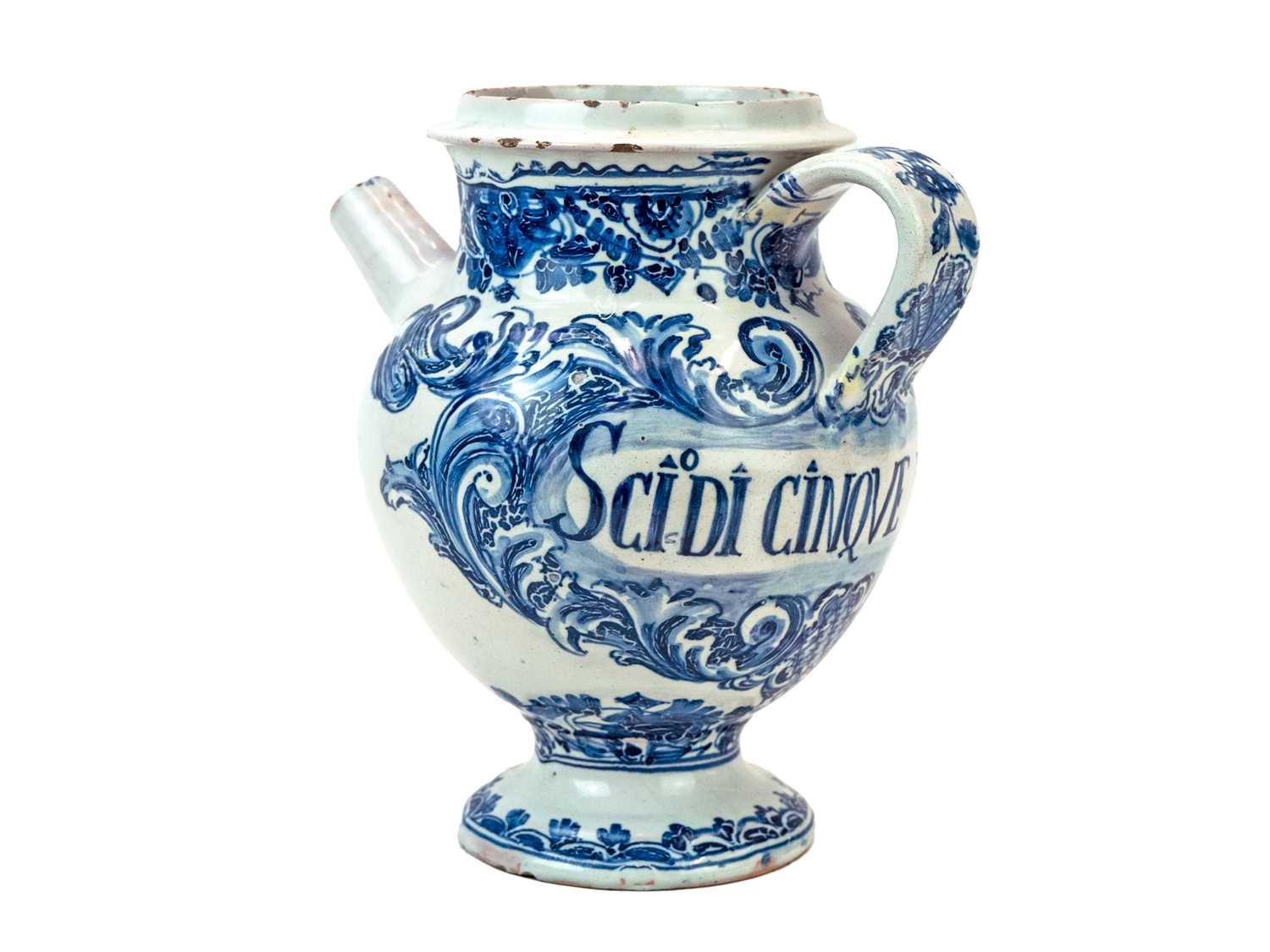 Lot 1165 - An Italian blue and white Maiolica wet drug or syrup jar.
