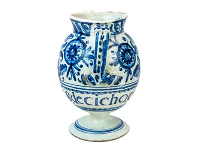 Lot 1155 - A North Italian blue and white Maiolica wet drug or syrup jar.