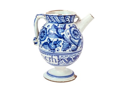 Lot 1155 - A North Italian blue and white Maiolica wet drug or syrup jar.