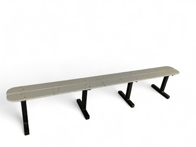 Lot 1006 - A steel and painted wood deck bench