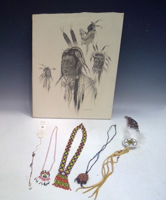 Lot 39 - A Woody Crumbo Print, and Native American...