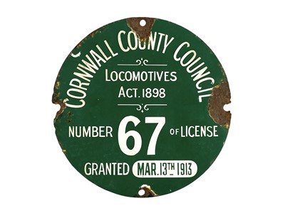 Lot 282 - An Edwardian circular green and white enamel license plate