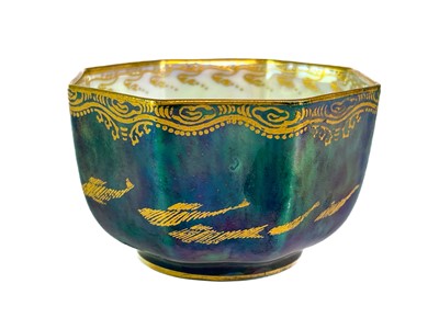 Lot 387 - A Wedgwood Fairyland Lustre Dragon miniature octagonal bowl.