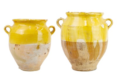 Lot 1040 - Two French provincial yellow glazed pots.