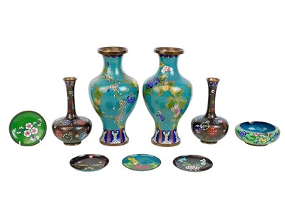 Lot 492 - Two pairs of Chinese cloisonne enamel vases.