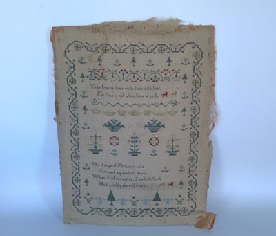 Lot 50 - An antique embroidered sampler, undated, 38cm...