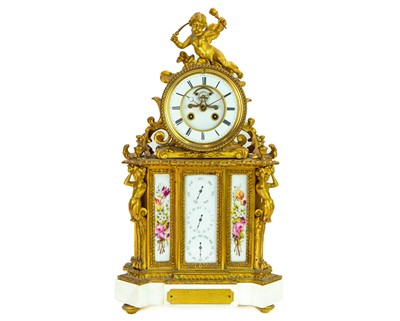 Lot 588 - A Good French ormolu, painted porcelain and marble month going calendar clock.