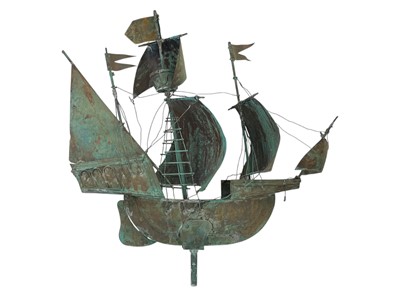 Lot 148 - A copper galleon weather vane mount.