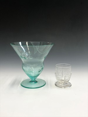 Lot 944 - A 1930s glass vase, cut and engraved, height...