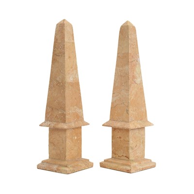 Lot 1173 - A pair of red marble veneered obelisks.