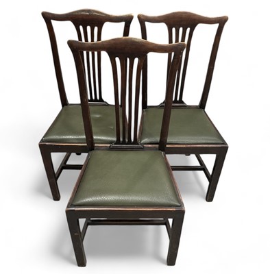 Lot 85 - Three Edwardian dining chairs with green...