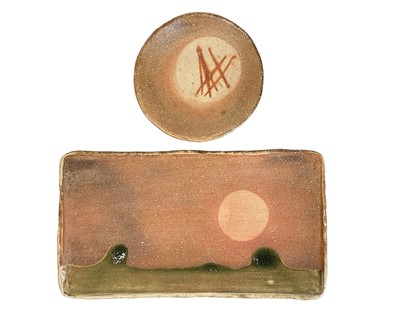 Lot 330 - A Japanese studio pottery rectangular dish.