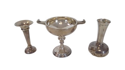 Lot 4 - Hallmarked silver, two bud vases and a trophy,...