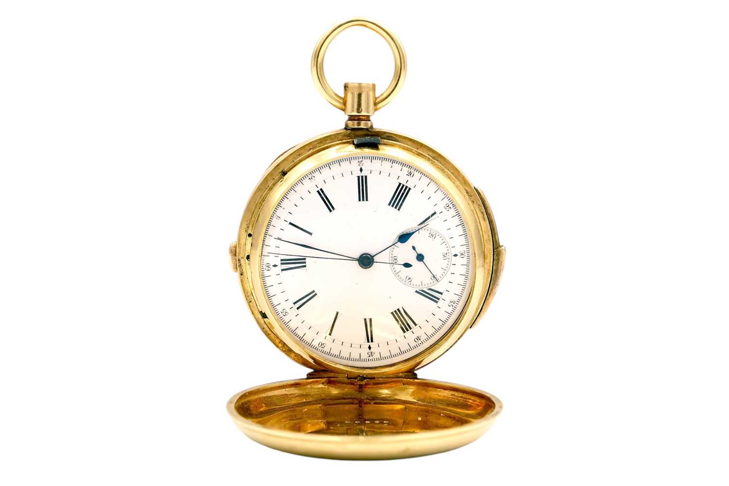 Lot 6 - A good Swiss 18ct quarter repeating crown wind chronograph lever full hunter pocket watch.