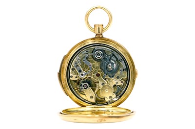 Lot 6 - A good Swiss 18ct quarter repeating crown wind chronograph lever full hunter pocket watch.