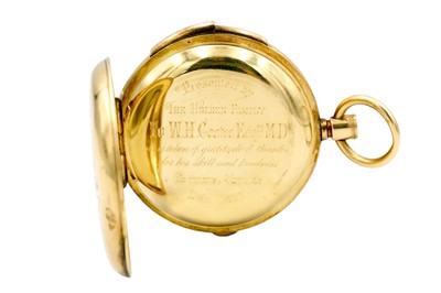 Lot 6 - A good Swiss 18ct quarter repeating crown wind chronograph lever full hunter pocket watch.