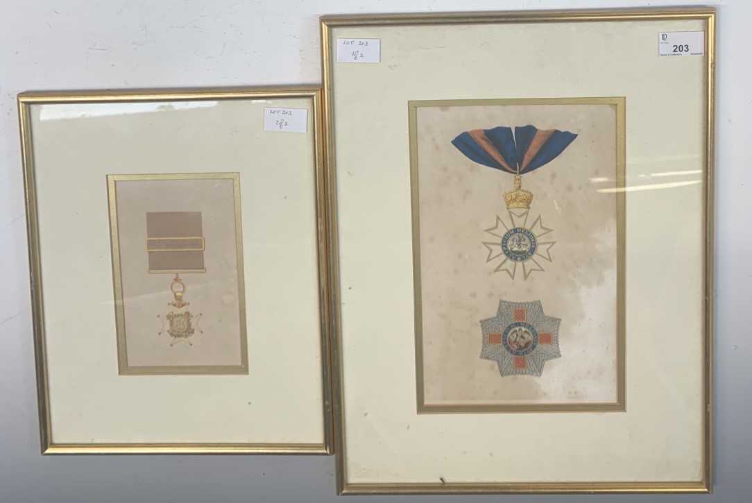 Lot 203 - Medals interest:Two framed and glazed oil...