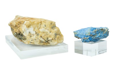 Lot 1021 - A sample of the mineral chrysocolla and a quartz specimen.