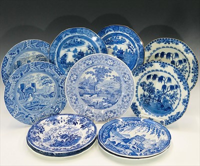Lot 1023 - Eleven Cambrian pottery dinner plates, various...