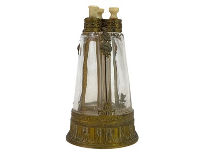 Lot 150 - A French brass triple glass scent bottle.