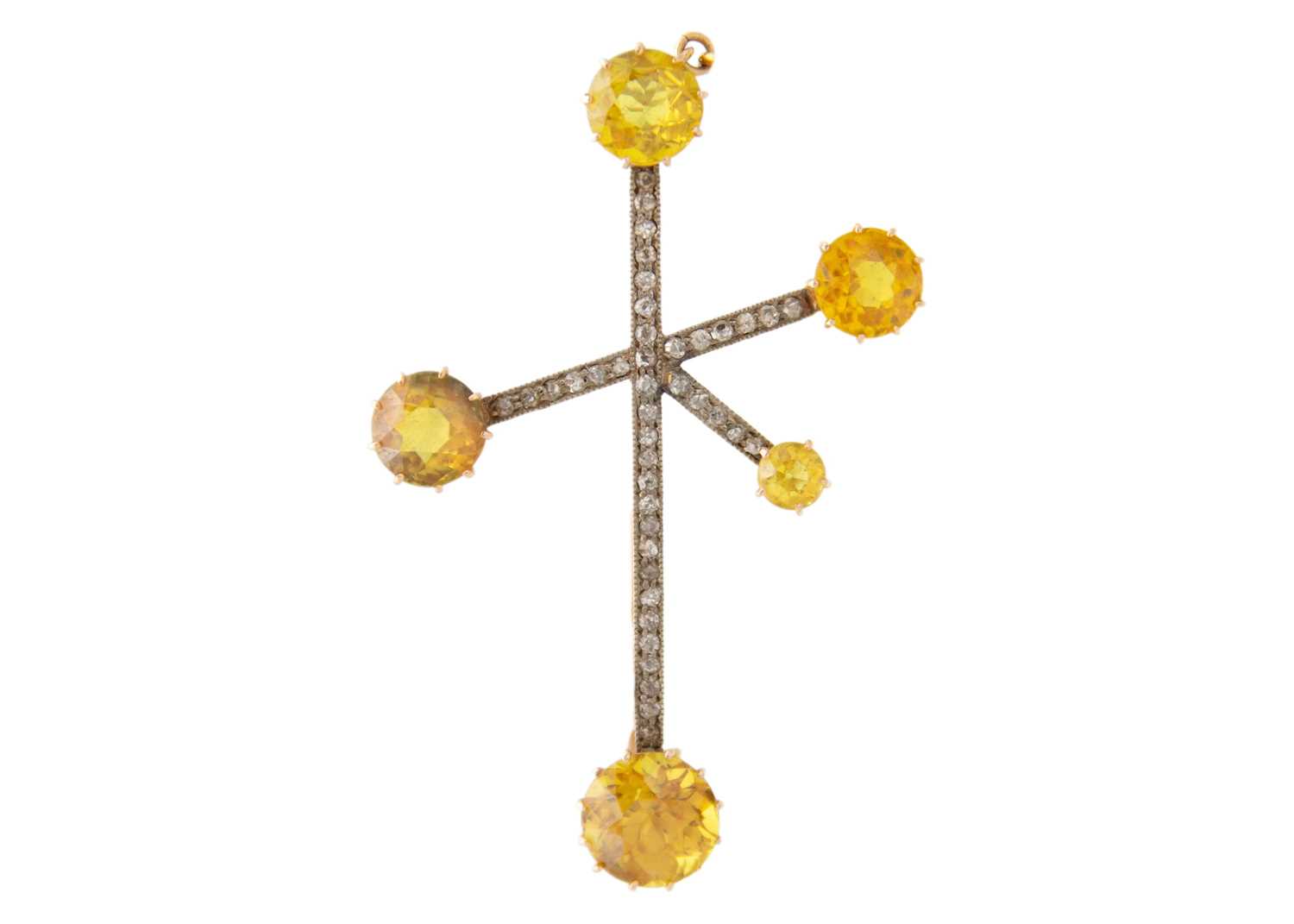 Lot 174 - A diamond and yellow sapphire set Crux constellation design brooch, stamped NEWMAN.