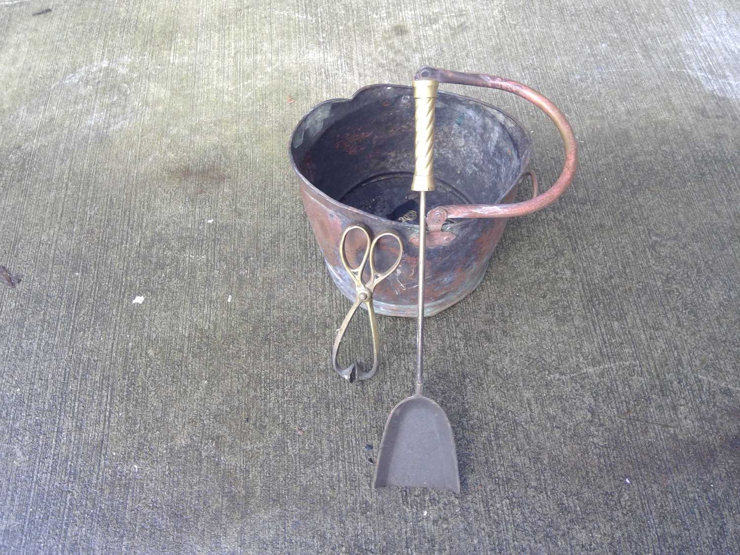 Lot 47 - A Copper Coal Scuttle, a Brass Handle Pan and