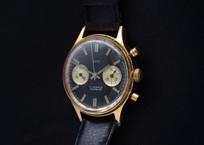 Lot 89 - ERIC - A reverse 'panda' chronograph gold plated gentleman's manual wind wristwatch.