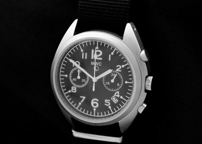 Lot 135 - MWC - A military chronograph gentleman's over-sized stainless steel meca-quartz wristwatch.