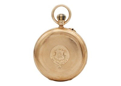 Lot 7 - J.W. BENSON - A 9ct rose gold full hunter crown wind lever pocket watch.