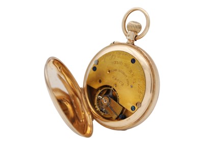 Lot 7 - J.W. BENSON - A 9ct rose gold full hunter crown wind lever pocket watch.