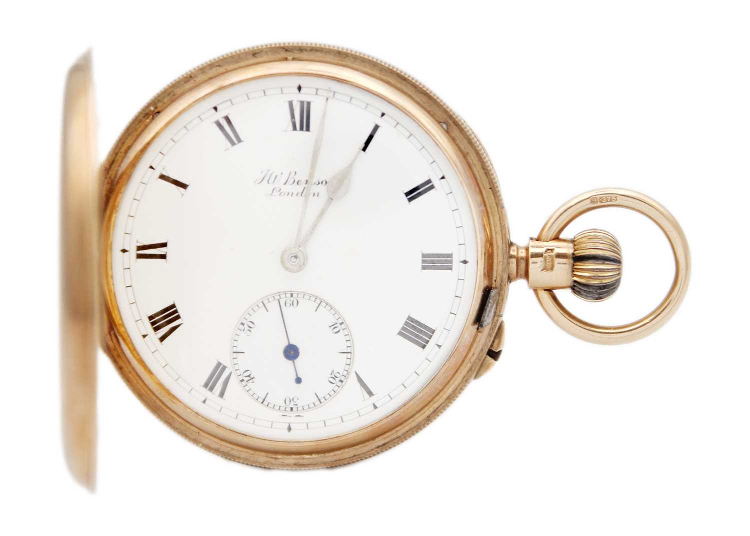 Lot 7 - J.W. BENSON - A 9ct rose gold full hunter crown wind lever pocket watch.