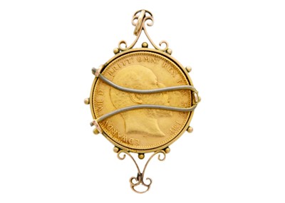 Lot 235 - A 9ct mounted sovereign coin pendant.