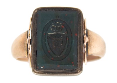 Lot 80 - A high-purity rose gold bloodstone swivel armorial seal ring with provenance.