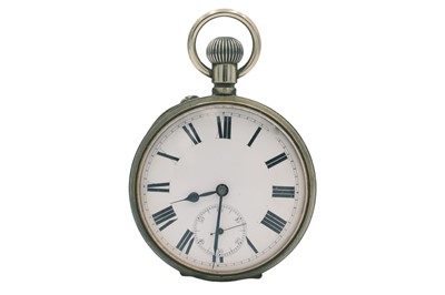 Lot 197 - A Goliath nickel cased pocket watch in a brass trench art holder.