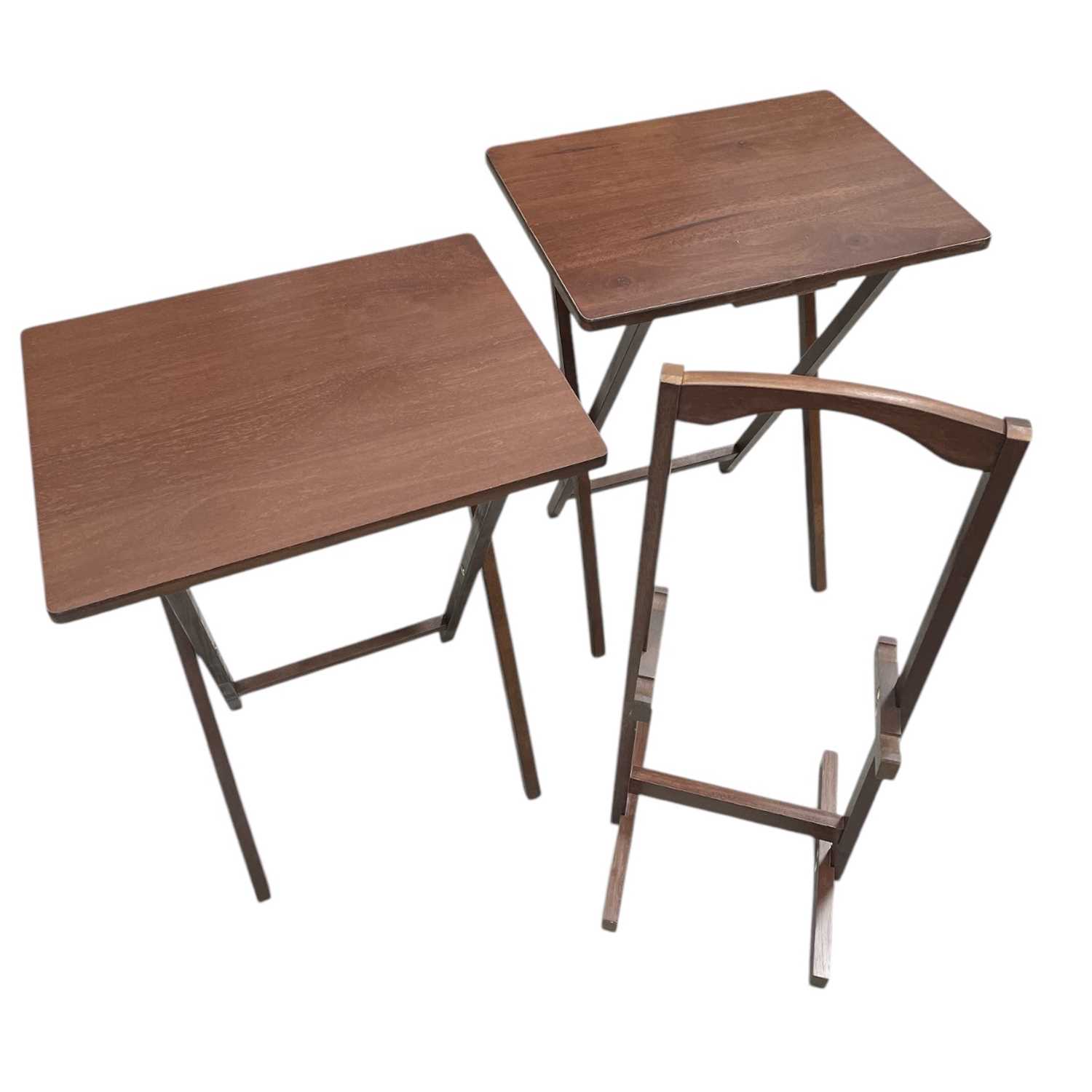 Lot 200 - Two Wooden Folding Tray Tables on a Storage...