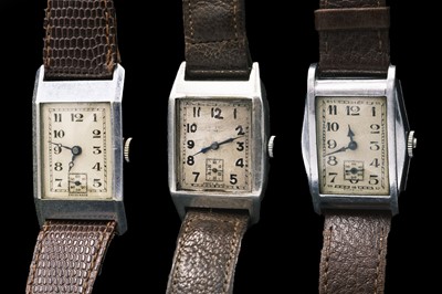 Lot 198 - Three Art Deco gentleman's manual wind tank wristwatches.