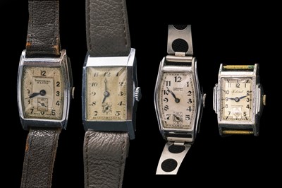 Lot 199 - Four Art Deco gentleman's manual wind nickel tank cased wristwatches.