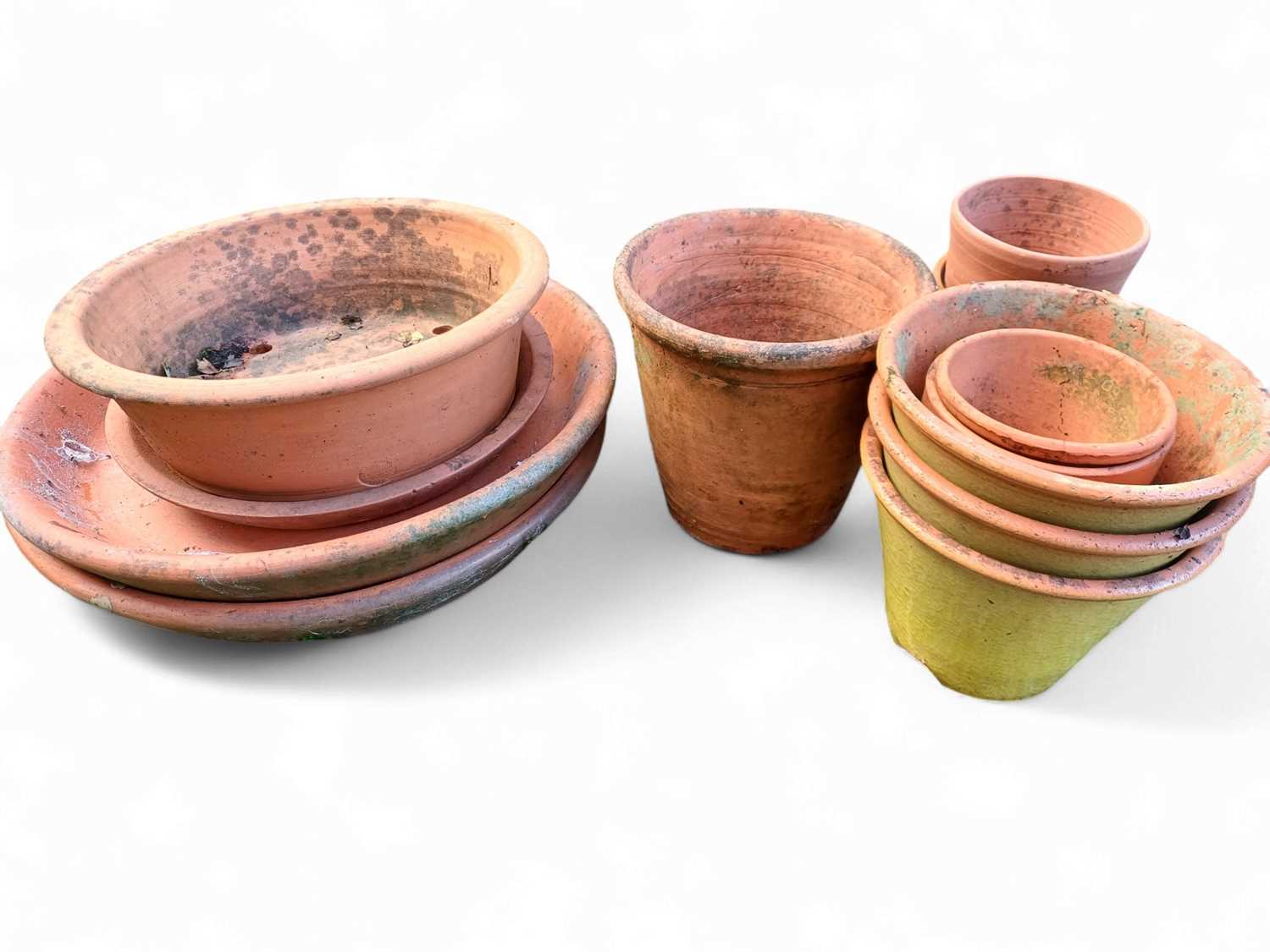 Lot 365 - Three glazed terracotta pots.